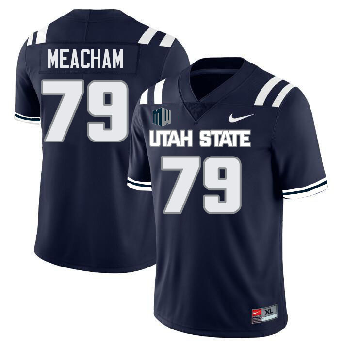 Utah State Aggies #79 Wade Meacham College Football Jerseys Stitched Sale-Navy